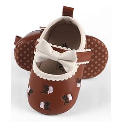 Cute Walk by Babyhug Velcro Closure Booties with Floral Embroidery & Bow Applique - White