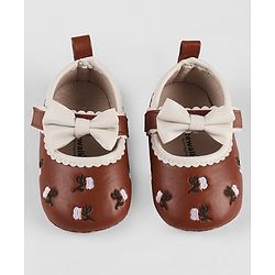 Cute Walk by Babyhug Velcro Closure Booties with Floral Embroidery & Bow Applique - White