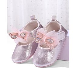 Cute Walk by Babyhug Velcro Closure Booties with Bow Applique - Pink