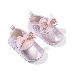 Cute Walk by Babyhug Velcro Closure Booties with Bow Applique - Pink