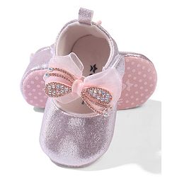 Cute Walk by Babyhug Velcro Closure Booties with Bow Applique - Pink