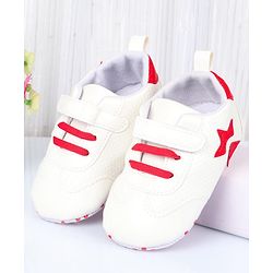 Cute Walk by Babyhug Velcro Closure Booties with Star Applique - Pink & White