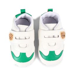 Cute Walk by Babyhug Velcro Closure Booties with Bear Applique - Green & White