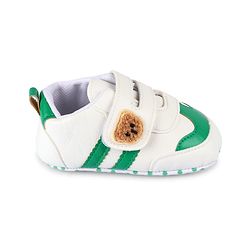 Cute Walk by Babyhug Velcro Closure Booties with Bear Applique - Green & White