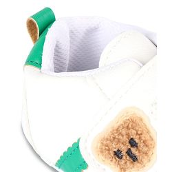 Cute Walk by Babyhug Velcro Closure Booties with Bear Applique - Green & White