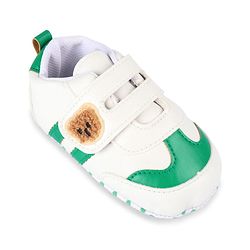 Cute Walk by Babyhug Velcro Closure Booties with Bear Applique - Green & White