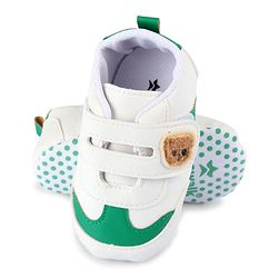Cute Walk by Babyhug Velcro Closure Booties with Bear Applique - Green & White
