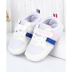 Cute Walk by Babyhug Velcro Closure Booties with Stripes - White & Pink