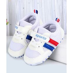 Cute Walk by Babyhug Velcro Closure Booties with Stripes - White & Pink