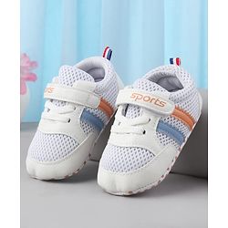 Cute Walk by Babyhug Velcro Closure Booties with Stripes - White & Pink