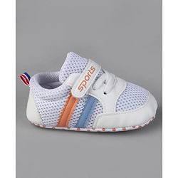 Cute Walk by Babyhug Velcro Closure Booties with Stripes - White & Pink