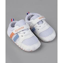 Cute Walk by Babyhug Velcro Closure Booties with Stripes - White & Pink