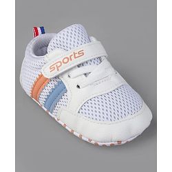 Cute Walk by Babyhug Velcro Closure Booties with Stripes - White & Pink