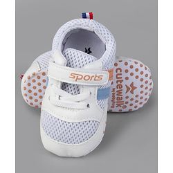 Cute Walk by Babyhug Velcro Closure Booties with Stripes - White & Pink