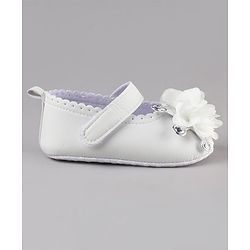 Cute Walk by Babyhug Velcro Closure Booties with Floral Applique - White