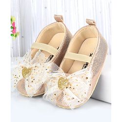 Cute Walk by Babyhug Slip On Booties with Bow Applique - Golden