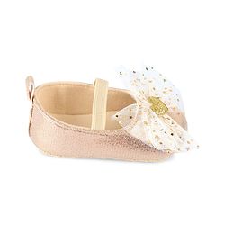 Cute Walk by Babyhug Slip On Booties with Bow Applique - Golden