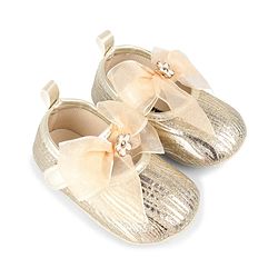 Cute Walk by Babyhug Velcro Closure Booties with Bow Applique - Golden