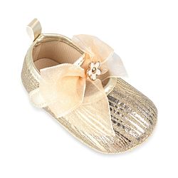 Cute Walk by Babyhug Velcro Closure Booties with Bow Applique - Golden
