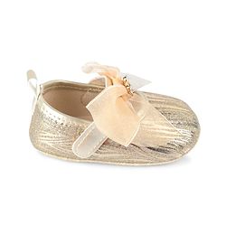 Cute Walk by Babyhug Velcro Closure Booties with Bow Applique - Golden