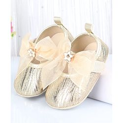 Cute Walk by Babyhug Velcro Closure Booties with Bow Applique - Golden