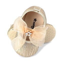 Cute Walk by Babyhug Velcro Closure Booties with Bow Applique - Golden