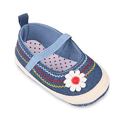 Cute Walk by Babyhug Slip On Booties With Floral Applique - Blue