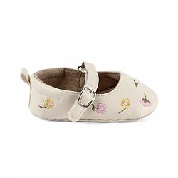Cute Walk by Babyhug Velcro Closure Booties with Floral Embroidery - White