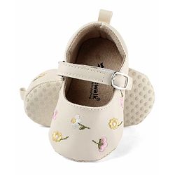Cute Walk by Babyhug Velcro Closure Booties with Floral Embroidery - White