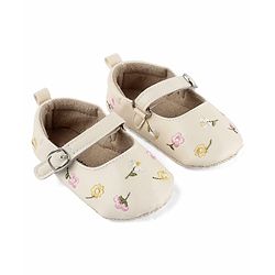 Cute Walk by Babyhug Velcro Closure Booties with Floral Embroidery - White