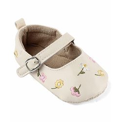 Cute Walk by Babyhug Velcro Closure Booties with Floral Embroidery - White