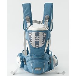 Babyhug AirEase 5-in-1 Hip Seat Baby Carrier - Blue| Lightweight & Breathable| Ergonomic Support| Foldable Head Support| Multiple Carry Positions| Carrying Capacity 15 kg| Optimum Weight Distribution