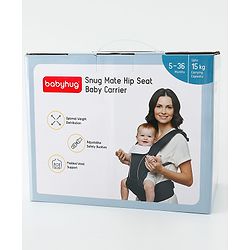Babyhug SnugMate 5-in-1 Hip Seat Baby Carrier - Black| Premium Build| AirFlow Mesh Fabric| Foldable Head Cover| Padded Adjustable Straps| 5 Carry Positions| 15 kg Capacity| Optimum Weight Distribution