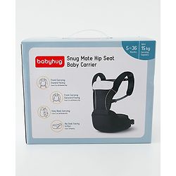 Babyhug SnugMate 5-in-1 Hip Seat Baby Carrier - Black| Premium Build| AirFlow Mesh Fabric| Foldable Head Cover| Padded Adjustable Straps| 5 Carry Positions| 15 kg Capacity| Optimum Weight Distribution