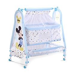 Babyhug Disney Mickey & Friends Baby Cradle with Mosquito Net & Storage  Blue| Tool Free Easy Assemble| Swing Lock| Wheels with Lock| Side Mesh Window| Smootgh Noise Free Swing