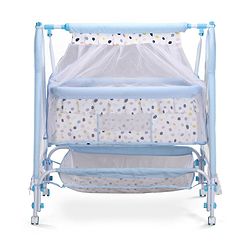 Babyhug Disney Mickey & Friends Baby Cradle with Mosquito Net & Storage  Blue| Tool Free Easy Assemble| Swing Lock| Wheels with Lock| Side Mesh Window| Smootgh Noise Free Swing