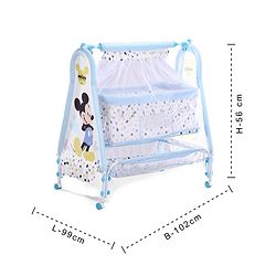 Babyhug Disney Mickey & Friends Baby Cradle with Mosquito Net & Storage  Blue| Tool Free Easy Assemble| Swing Lock| Wheels with Lock| Side Mesh Window| Smootgh Noise Free Swing