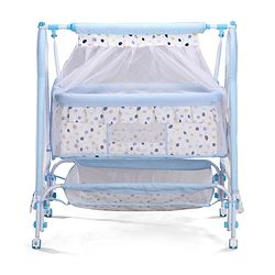Babyhug Disney Mickey & Friends Baby Cradle with Mosquito Net & Storage  Blue| Tool Free Easy Assemble| Swing Lock| Wheels with Lock| Side Mesh Window| Smootgh Noise Free Swing