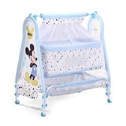 Babyhug Disney Mickey & Friends Baby Cradle with Mosquito Net & Storage  Blue| Tool Free Easy Assemble| Swing Lock| Wheels with Lock| Side Mesh Window| Smootgh Noise Free Swing