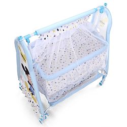 Babyhug Disney Mickey & Friends Baby Cradle with Mosquito Net & Storage  Blue| Tool Free Easy Assemble| Swing Lock| Wheels with Lock| Side Mesh Window| Smootgh Noise Free Swing