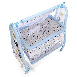 Babyhug Disney Mickey & Friends Baby Cradle with Mosquito Net & Storage  Blue| Tool Free Easy Assemble| Swing Lock| Wheels with Lock| Side Mesh Window| Smootgh Noise Free Swing