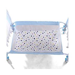 Babyhug Disney Mickey & Friends Baby Cradle with Mosquito Net & Storage  Blue| Tool Free Easy Assemble| Swing Lock| Wheels with Lock| Side Mesh Window| Smootgh Noise Free Swing