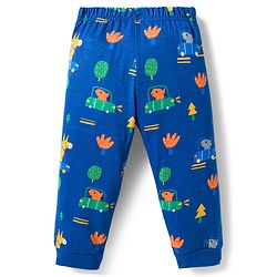 Babyhug Cotton Knit Full Sleeves Co-ords Night Suit With Animal Print - Navy Blue