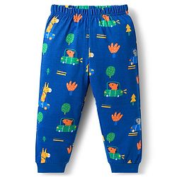 Babyhug Cotton Knit Full Sleeves Co-ords Night Suit With Animal Print - Navy Blue
