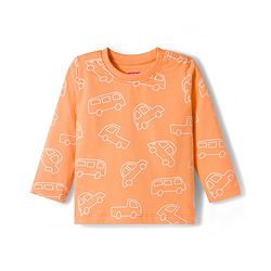 Babyhug Cotton Knit Full Sleeves Co-ords Night Suit With Vehicle Print - Orange