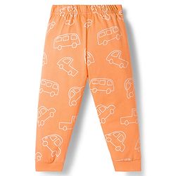 Babyhug Cotton Knit Full Sleeves Co-ords Night Suit With Vehicle Print - Orange