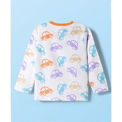 Babyhug Cotton Knit Full Sleeves Co-ords Night Suit with Car Print - White