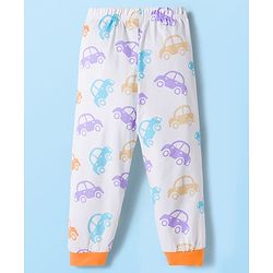 Babyhug Cotton Knit Full Sleeves Co-ords Night Suit with Car Print - White