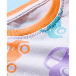 Babyhug Cotton Knit Full Sleeves Co-ords Night Suit with Car Print - White