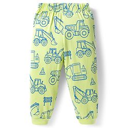 Babyhug Cotton Knit Full Sleeves Night Suit With Vehicle Print - Green
